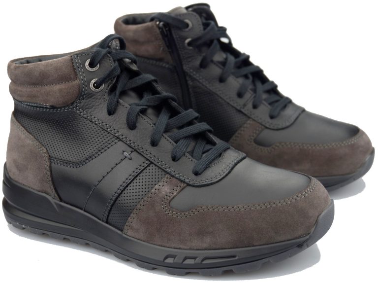 Mephisto BORAN heren hoge sneaker - leder mix - donkergrijs