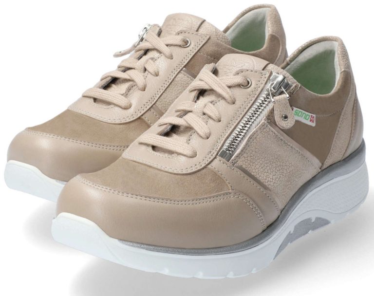 Sano by Mephisto Izae Sneaker voor Dames - Lichttaupe leer/suede - Extra Breed