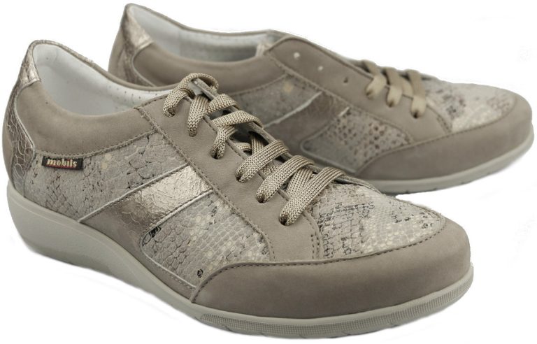 Mobils by Mephisto JOSEFINA lederen sneakers voor dames warm grijs EXTRA BREED