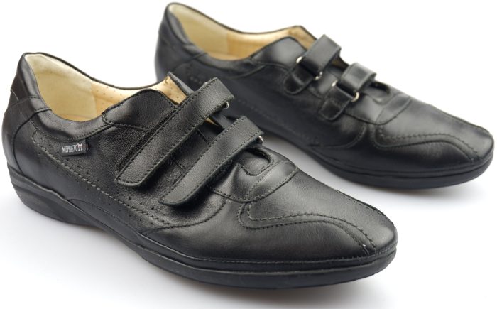Mephisto PARNEL zwart lederen sneaker voor dames met dubbele klittenband
