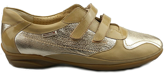 Mephisto PARNEL beige en metallic zilver combi lederen sneaker voor dames met klittenband - Afbeelding 2